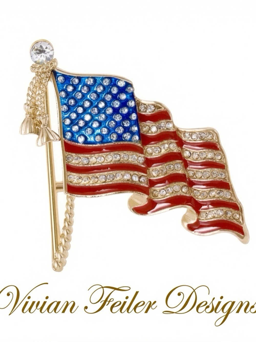 American Flag Brooch Rhinestone Red, White, Pin Gold or Silver Patriotic Jewelry